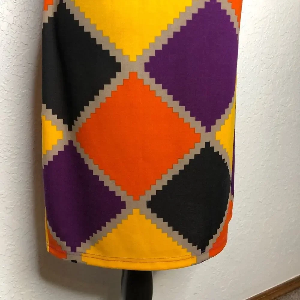 Tracy Negoshian Joan Jagged Diamonds purple orange gold shift dress Medium NWT